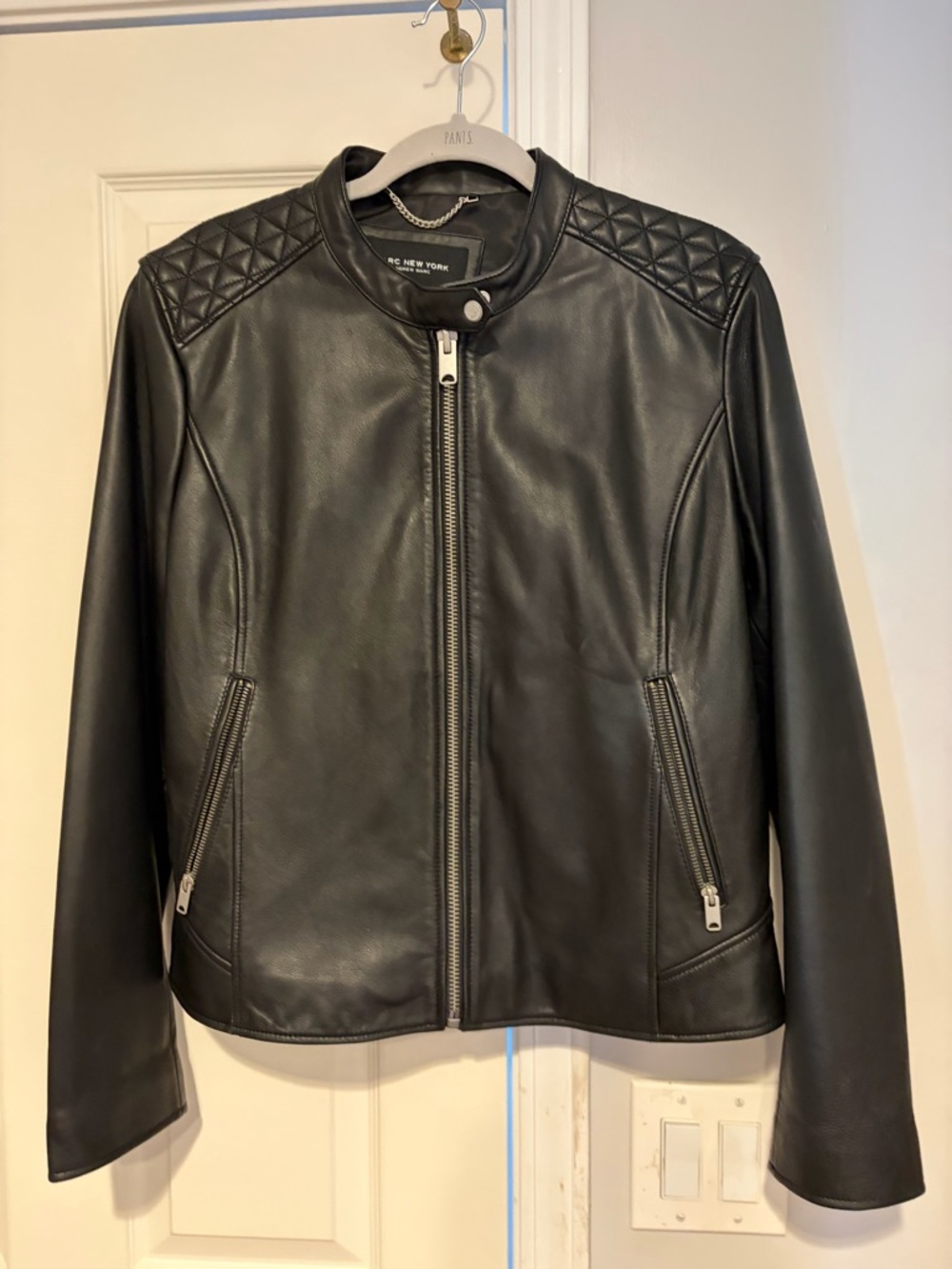 Marc New York Black Quilted-Shoulder Leather Zip Jacket